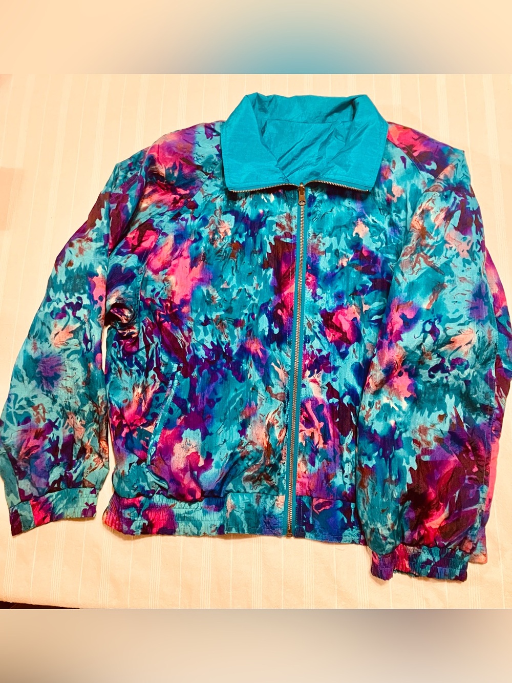 Vintage East West Reversible Windbreaker Jacket 80s 90s Abstract Teal Purple-XL